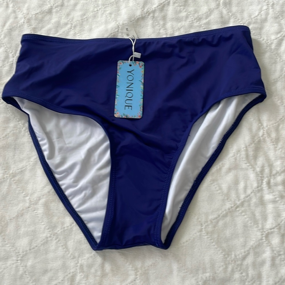 Yonique Women blue bottoms Tummy control Bathing Suits Swimwear size Medium A5